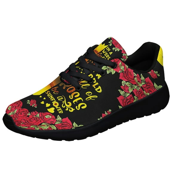 Be A Sunflower Roses Heart Shoes Sneakers for Women Men Black Size 3.5