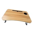 thumbnail image 2 of Escritorio portátil pequeño, mesa plegable, soporte para portátil con portavasos y soporte para teléfono, ideal para cama, sofá, trabajo, juegos, marrón, 2 of 9