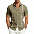 thumbnail image 2 of Mens Guayabera Shirts Short Sleeve Casual Cuban Linen Shirt Button Down Beach Summer Mexican Shirts Army Green L, 2 of 9