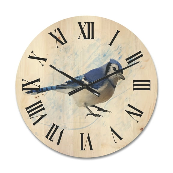 Designart 'Ancient Blue Jay Bird' Traditional Wood Wall Clock