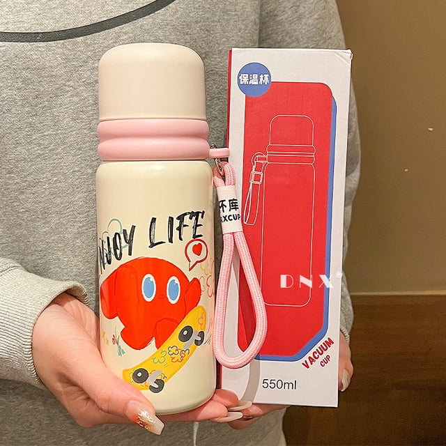 Taza Termo de acero inoxidable de alta apariencia, taza de agua para estudiantes con grafiti de dibujos animados divertidos para niños, taza de cuerda portátil para hombres y mujeres