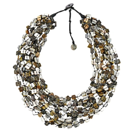Ocean's Essence Blacklip Shell Squares Multi-Stand Chunky Layered Necklace