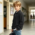 thumbnail image 7 of Besolor Kids Boys Clothes Fall Sweatshirts Long Sleeve Lapel Collar Buttons Sweatshirt Casual Loose Knit Workout Pullover Tops(11-12 Years,Black), 7 of 7