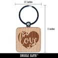 thumbnail image 2 of Love in Heart Wedding Anniversary Valentine's Day Square Keychain Charm Tag - Engraved Wood, 2 of 6