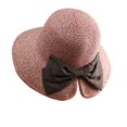 thumbnail image 2 of Helii Women Hand Crochet Straw Sun Hat Back Bow Split Brim Wide Brim Foldable Packable Bucket Beach Hat Breathable Hollow Out Lightweight Summer Travel Cap Light Pink,A, 2 of 5