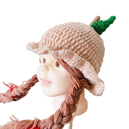 

Autumn Winter Knitted Baby Wig Hat Newborn Wigs Brades Ear Protection Ruffle Cap