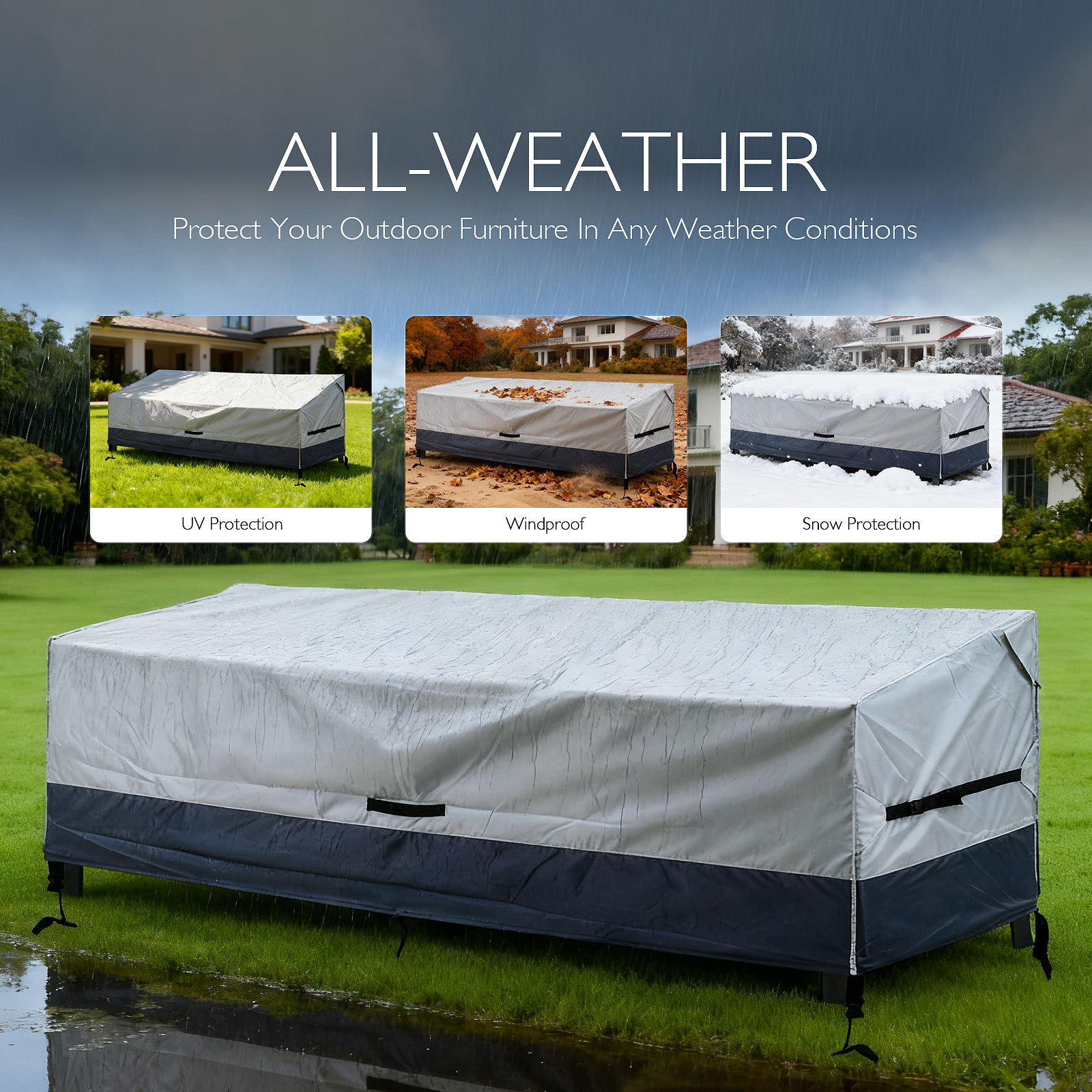 Outdoor Sofa Cover Waterproof Patio Bench Cover for 2 Seater Loveseat, 420D High Density Outside Furniture Cover with UV Silver Coating & Windproof Buckles (Gray-DarkGray, 70''x30''x31'')