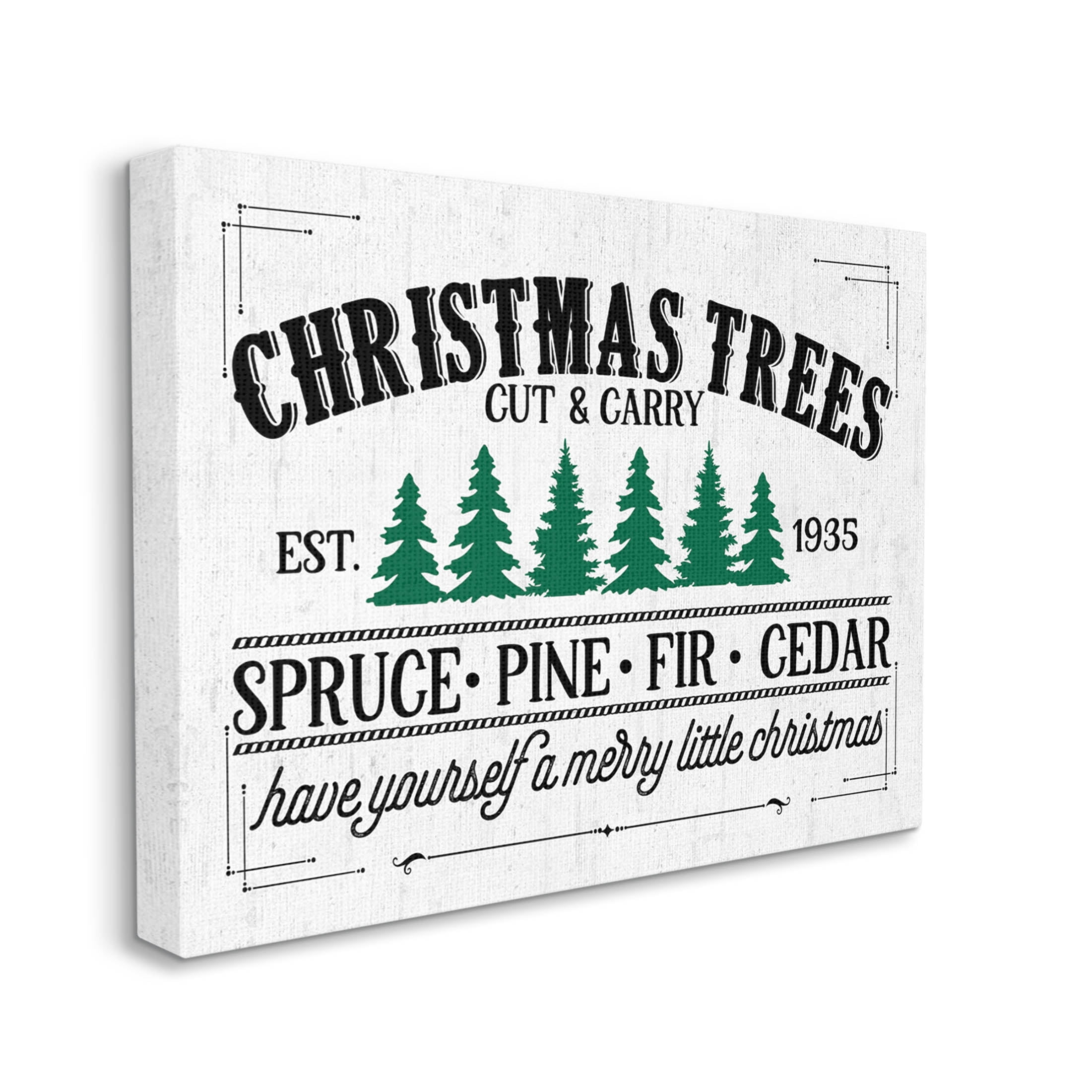 Stupell Industries Christmas Trees Vintage Sign Graphic Art Gallery Wrapped Canvas Print Wall Art, Design by Lettered and Lined