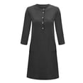 thumbnail image 4 of Robe en Lin de Coton pour Femmes Manches Mi-Longues Robe Unie Col Rond Décontractée Robe de Soirée Tenue de Détente, 4 of 5