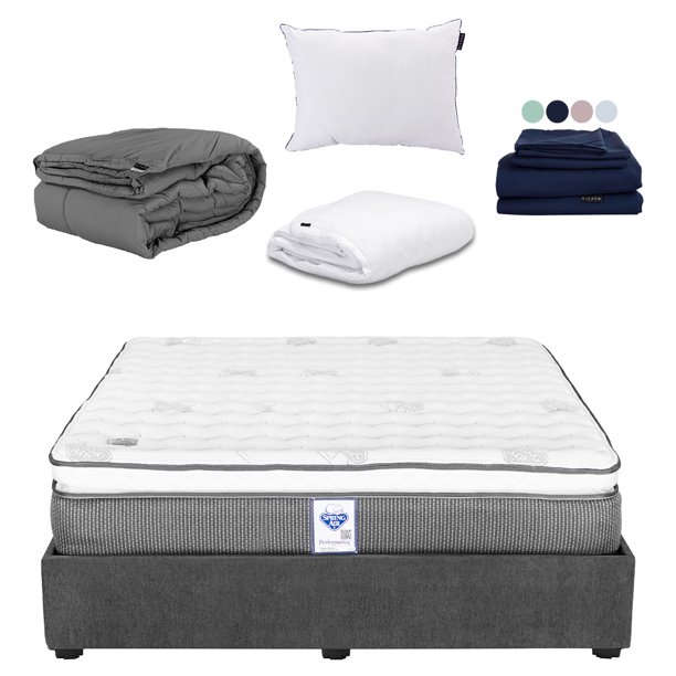 Colchón King Size Phantom + Base Cama + Almohada One + Protector Cloud + Sábanas Softy + Edredón Homy