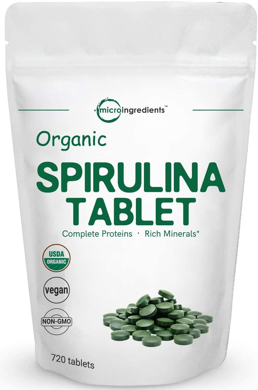 Micro Ingredients Organic Spirulina, 720 Tablets, 3000mg Per Serving