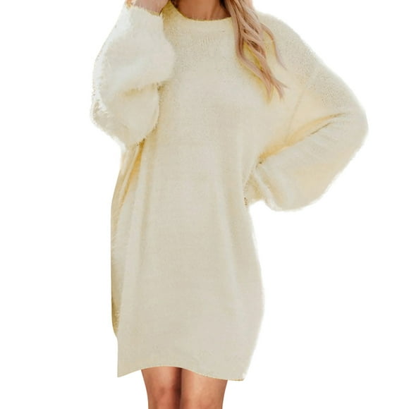 Juebong Plus Size Fleece Sweatshirt Women's Furry Crewneck Oversized Long Pullover Sweater Dress Warm Cute and Comfy Sweater