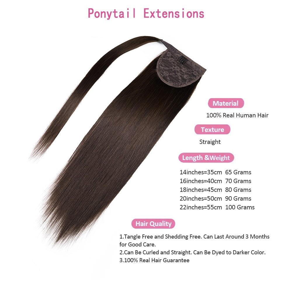 Clip in Ponytail Extension Real Human Hair 14"-22" Long Straight Wrap Around Pony Tail Hair Extensions Brown Brazilian Remy Hair Ponytail Hairpiece