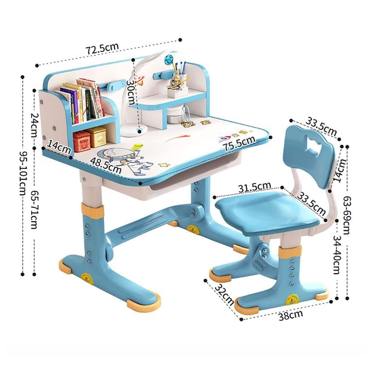 Floseru Kids Desk and Chair Set, Adjustable Height Children Study Table and Chair Set with Drawer, Cartoon Pattern Study Table for Toddlers 3-12 Years