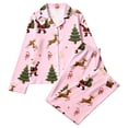 thumbnail image 4 of Womens Christmas Pajama Set Long Sleeve Collared Sleep Shirt and Lounge Pants Festive Holiday Loungewear Outfit for Home, 4 of 5