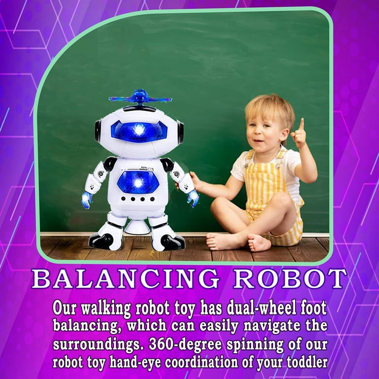 Aced Dancing Robot Toys for Kids, Toddler, Baby - 360 Spinning Toy with Cool LED Lighting and Music, Interactive Electronic Toy, Gift for Kids