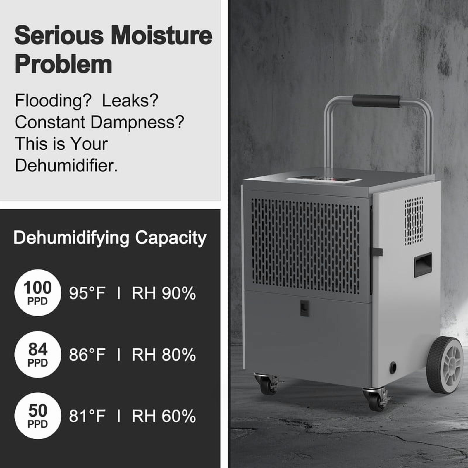 100 pt. 4500 sq. ft. Commercial Dehumidifier in. Blacks with Bucket, Hose for Garage Industrial Dehumdifier for Basement