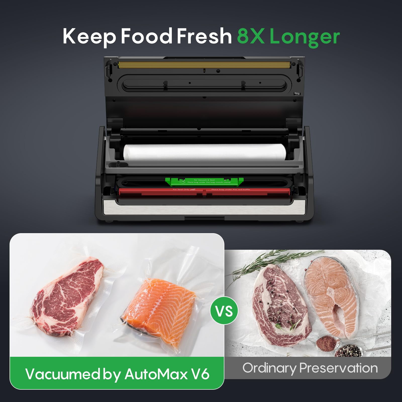 Food Vacuum Sealer Silver Large with Automatic Bag Detection