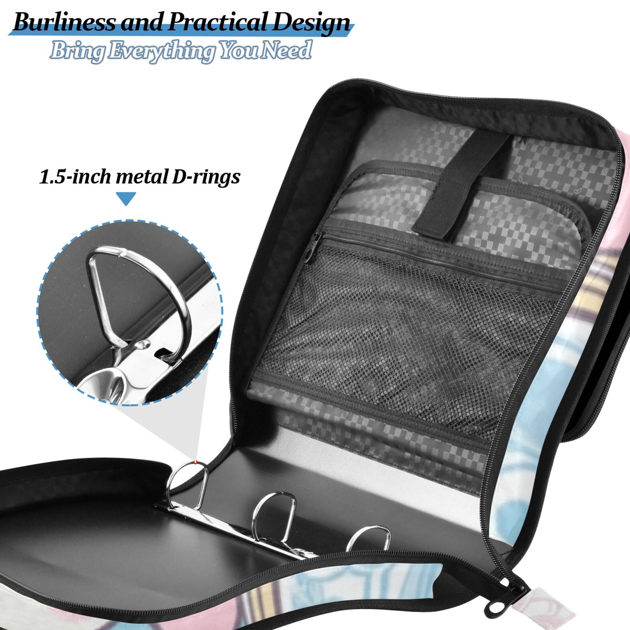 3 Ring Zipper Binder with Shoulder Strap Waterproof Trapper Keeper 2 Inch D-Ring 500 Sheets Capacity Cinnamoroll with Crown and Shield