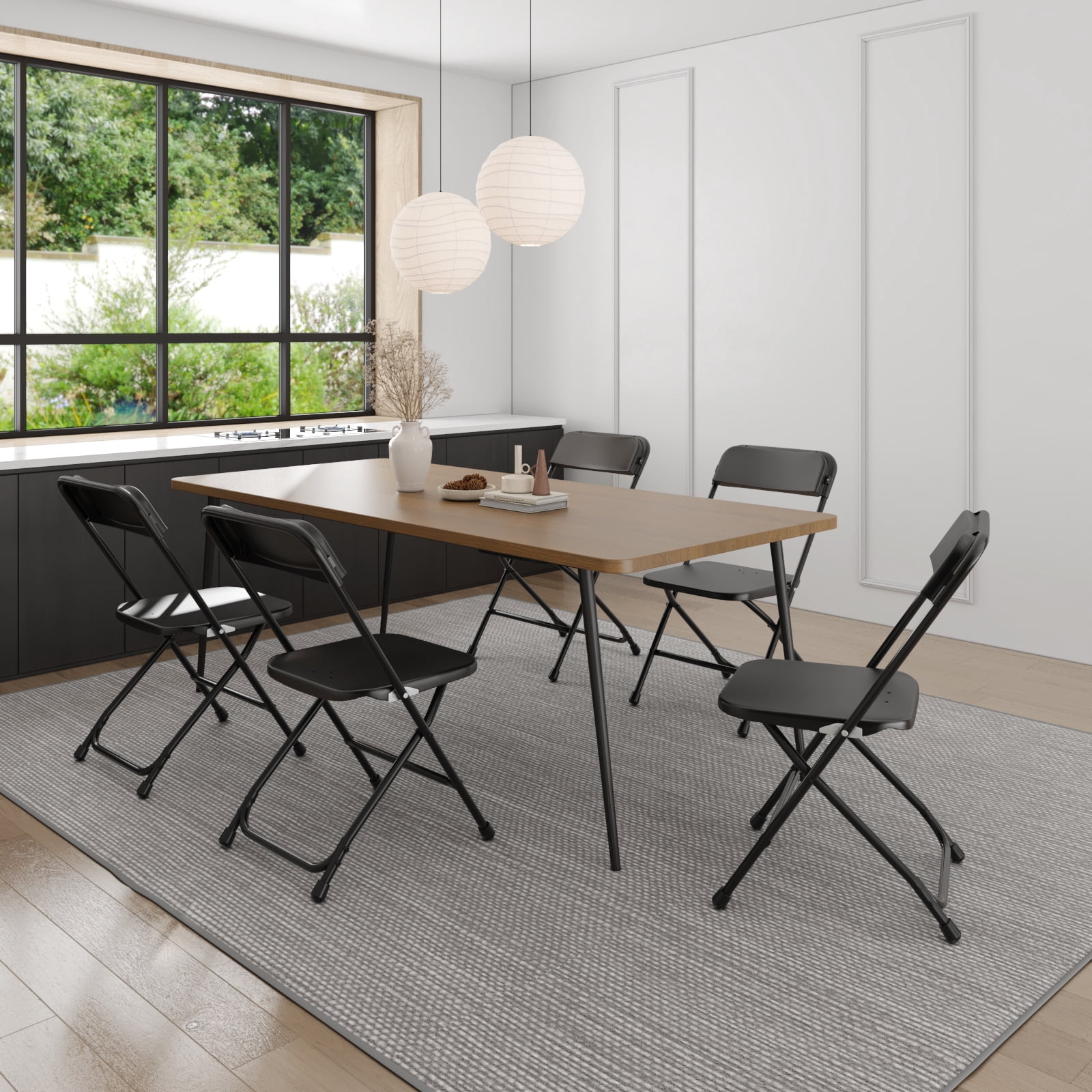 Capri Black Plastic Folding Chair 10 Pack with Steel Frame, Hold up to 350 lbs, Indoor Outdoor Portable Stackable Event Chair Commercial Seat for Dining Wedding Party Office Picnic Kitchen