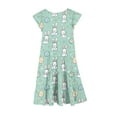 thumbnail image 3 of Avrntaa Easter Dresses for Girls Cute Rabbit Print Dress Ruffle Short Sleeve A-Line Casual Sundress for 4-13Y, 3 of 5