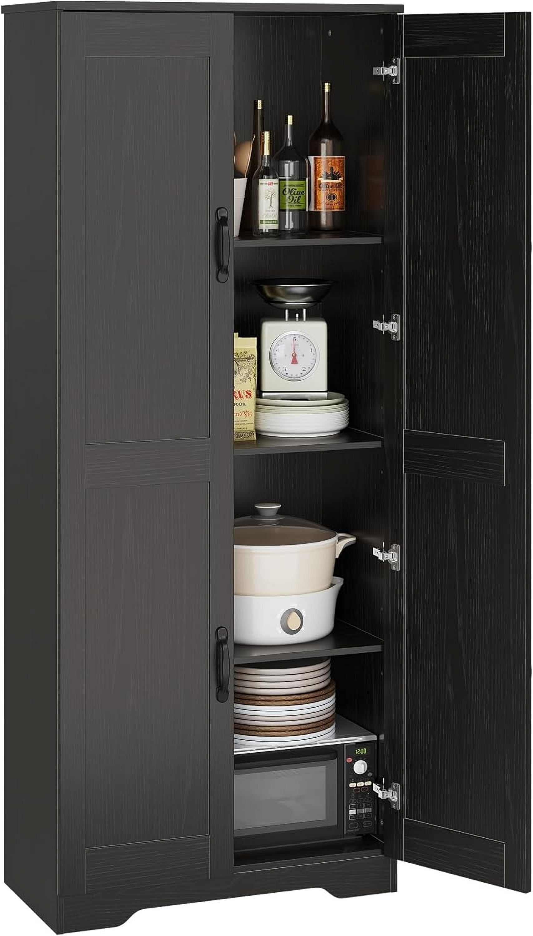 Kitchen Pantry Cabinet, Freestanding Black Pantry Storage Cabinet, 60" Cupboard, Tall Cabinet