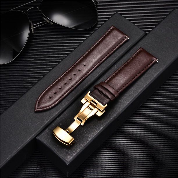 Correa De Reloj De Piel De Becerro Genuina Suave 18 Mm 20 22 24 Con Hebilla De Mariposa Automática Sólida Banda Negocios