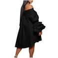 thumbnail image 4 of Diufon Plus Size Womens Dresses off Shoulder Ruffle Long Sleeve Dress Fall Casual Solid Color Dress, 4 of 7