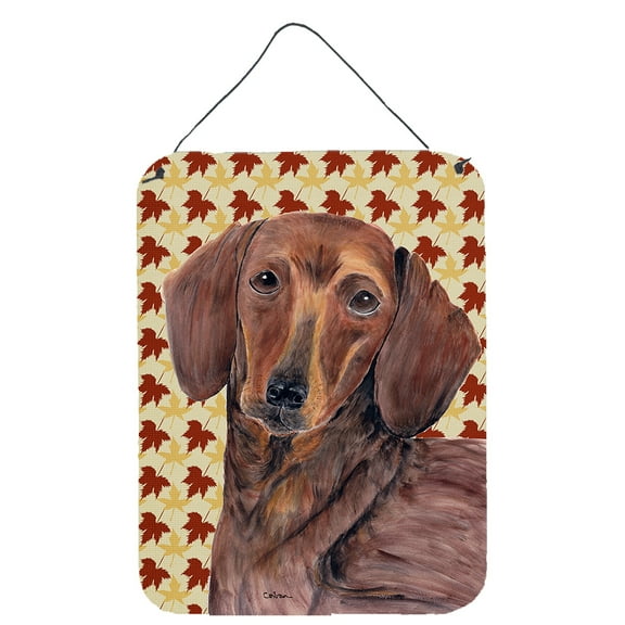 Dachshund Fall Leaves Portrait Aluminium Metal Wall or Door Hanging Prints