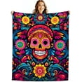thumbnail image 6 of Sugar Skull Gifts for Women and Men, Day of The Dead Blanket for Home Decor, Halloween Skull Lighweight Fleece for Bed Room and Living Room, 40x50 inches, No Pilling, 6 of 7