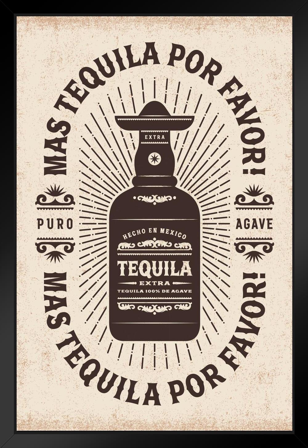 Mas Tequila Por Favor Tequila Please Puro Agave Vintage Retro Black Framed 14x20 - Walmart.com