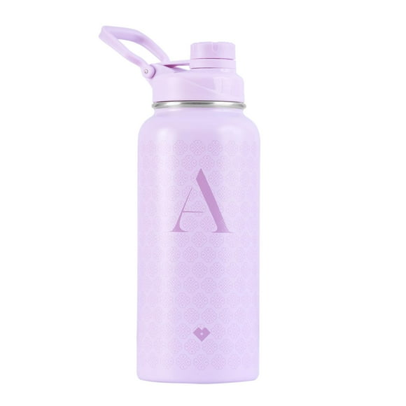 Termo de Acero Inoxidable Iniciales LuckyLy, Botella de Agua 1L, Letra A lila 1L