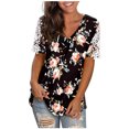thumbnail image 1 of Pompotops T-Shirt Blouse à Manches Courtes Col en V Mode Imprimée pour Femmes, 1 of 9
