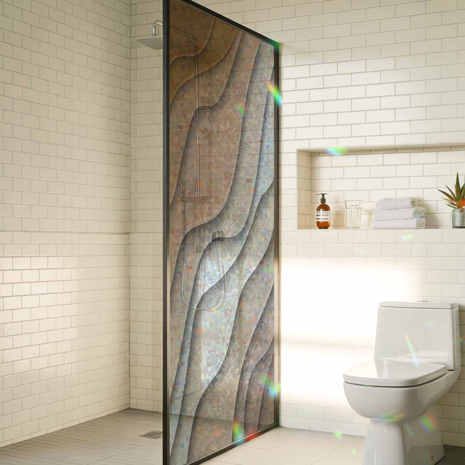Brown Ombre Window Privacy Film Stain Glass,Reusable Decorative Rainbow Window Film,Modern Geometric Abstract Aesthetic Cream Static Cling Sun Blocking Stickers Decals Covers 17.7" x 39.3" (2pcs)