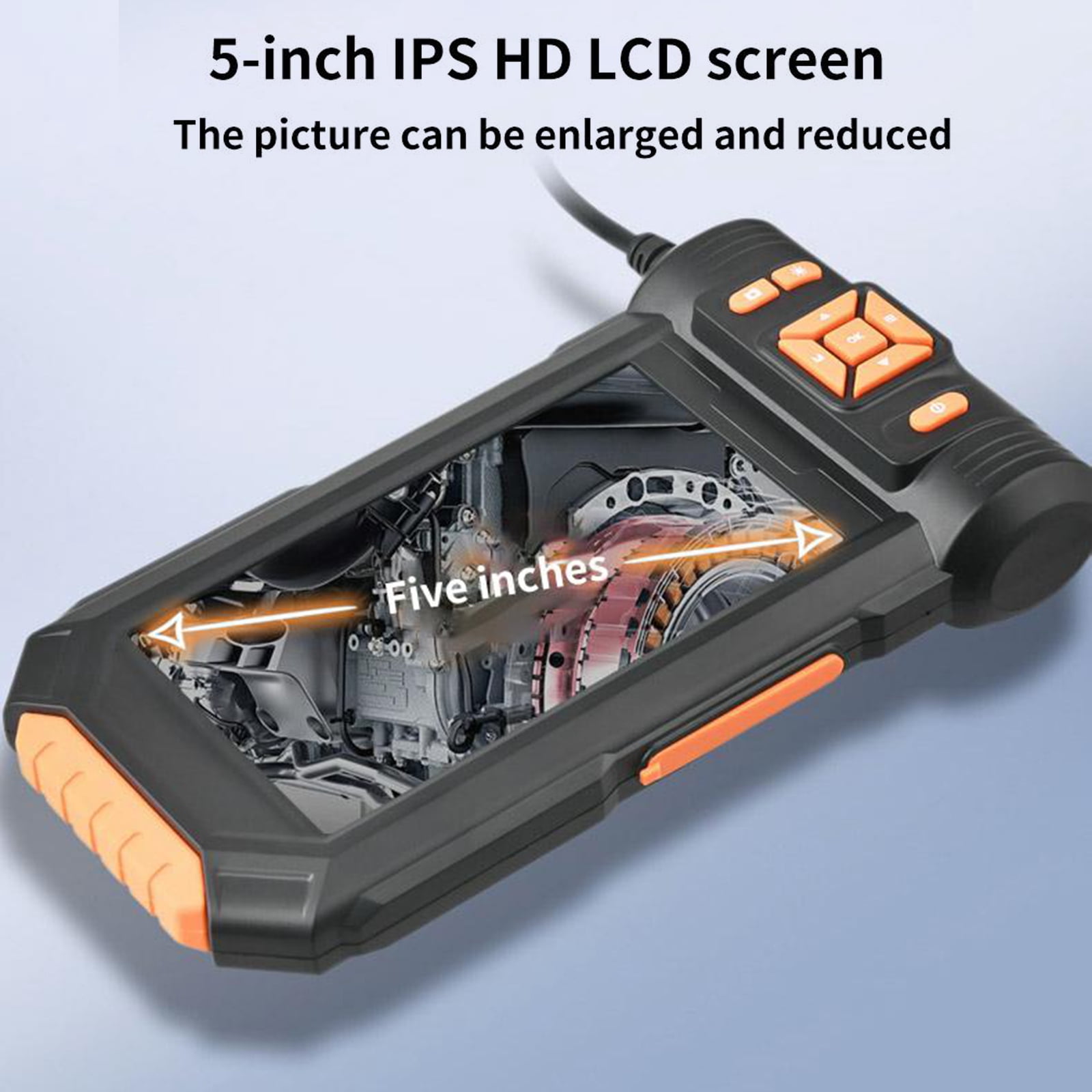 With Endoscope Camera With Light, HD 1080P Borescope With 5'' LCD Screen 8 Adjustable LED Lights Bracket, Single-Lens Inspection Camera With 16.4ft  Cord, Black