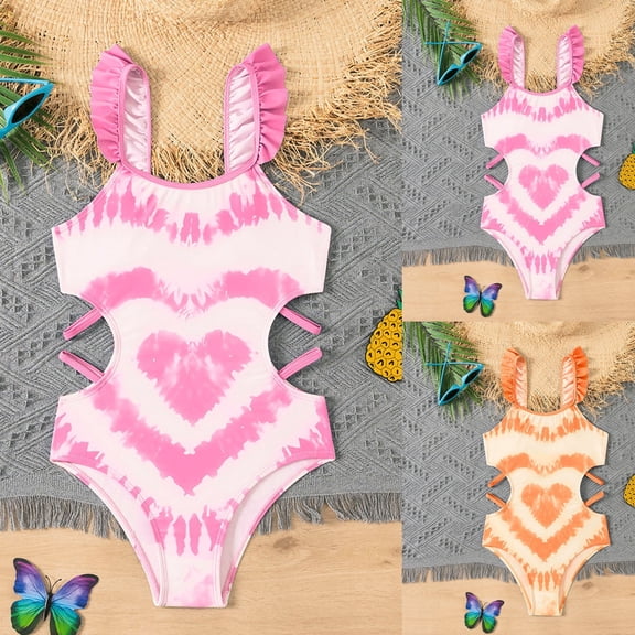 jiaxiM Girls One Piece Swimsuit Wrap Tie Back Girls Bathing Suit Adjustable Straps Ruffle Contrast Swimsuit Lightweight Upf 50 Swimwear with Padded