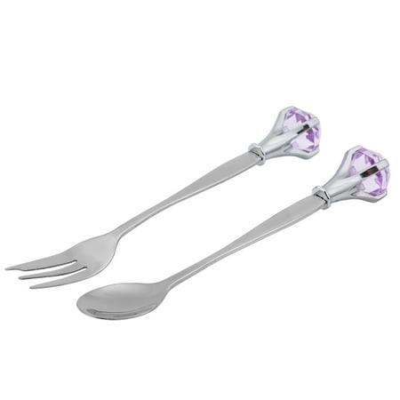 

Stylish Purple Diamond Decorated Stainless Steel Fruit Spoon & Fork Set 2 Pieces