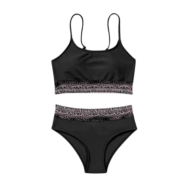 Bikinis Sets for Women Womens Suspender Leopard Print Split Suspender High Waisted Split Swimsuit Set