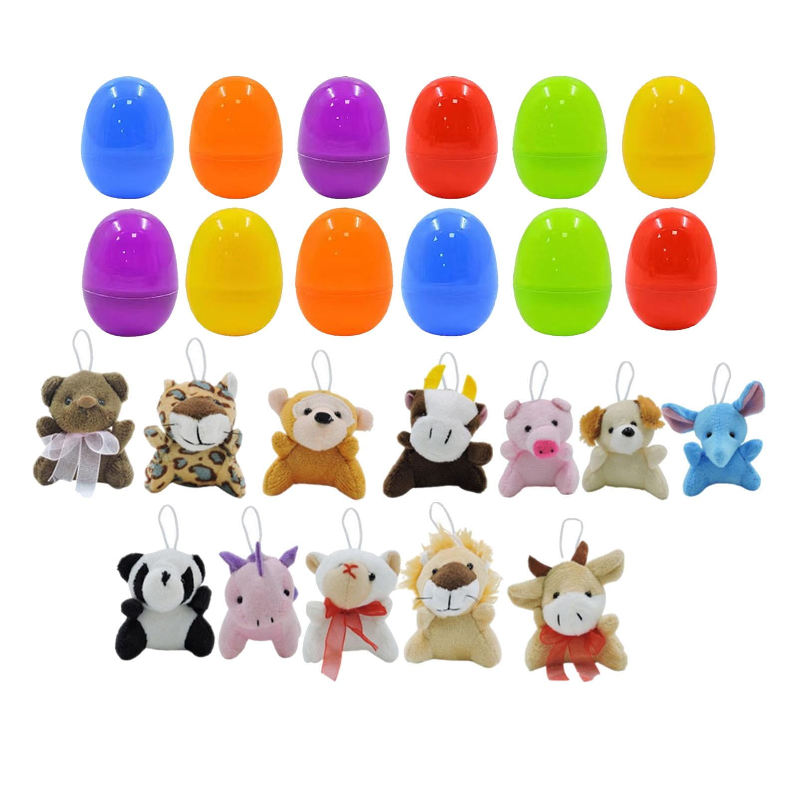 FVDPWYE 12 Pieces Easter Eggs Filled Mini Plush Animal Toy Figures Funny Colorful Cute Ornaments for Easter Basket Stuffers Kid Gifts