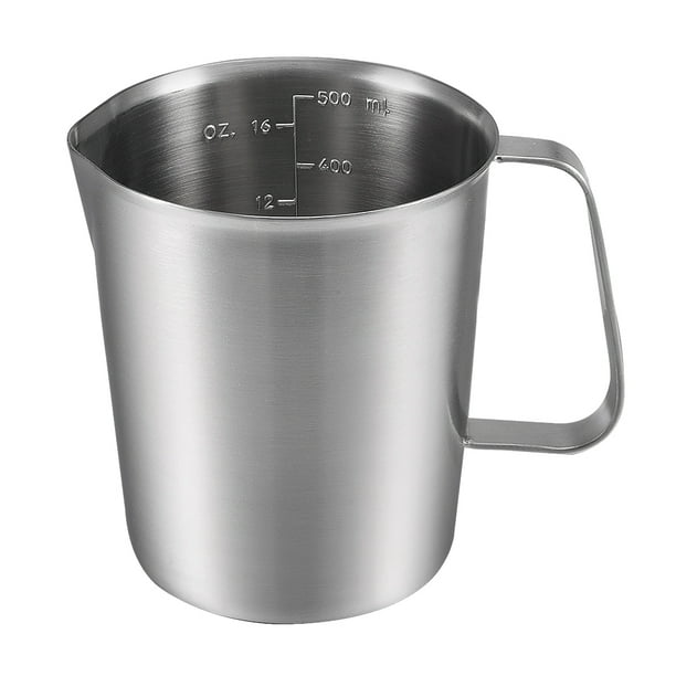 Vaso medidor, actualizado, 2 balanzas de medición, incluida la báscula L, balanza de onzas, vasija medidora de acero inoxidable con marcado, 16 onzas, 500 ml