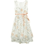 Juniors Sleeveless Floral Dress with Satin Sash