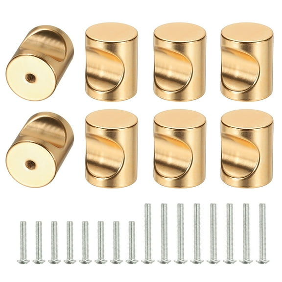 Uxell 8Pcs Cylindrical Aluminum Alloy Knobs, Single Hole Pull with Screw, 20mm Gold