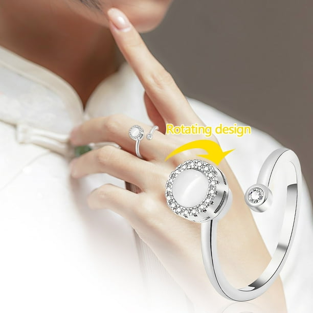 Fiudx Anillo Giratorio de Ópalo, Joya de Metal Giratoria, Spinner Brillante para El Dedo, Regalo para Aliviar El Estrés, Accesorio de Moda, Regalo de Cumpleaños y Navidad.
