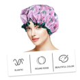 thumbnail image 5 of Gorros de ducha impermeables de doble capa, paquete de 2, de satén, reutilizables, para proteger el cabello largo de las mujeres., 5 of 5