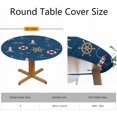 thumbnail image 2 of Sailing Round Tablecloths Elastic Edged Anchor Helm Lifebuoy Lighthouse Bird Nautical Navy Blue Washable Reusable Tablecloths for Kitchen Party 40-44 inch, 2 of 6