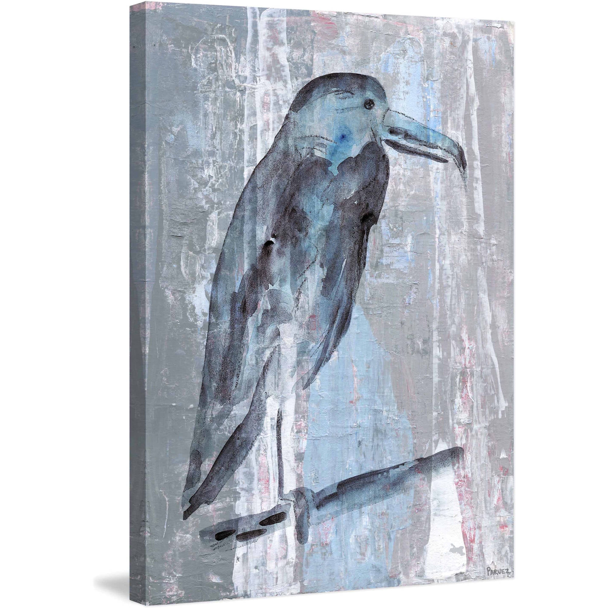 "Blue-Grey Bird" Painting Print on Wrapped Canvas