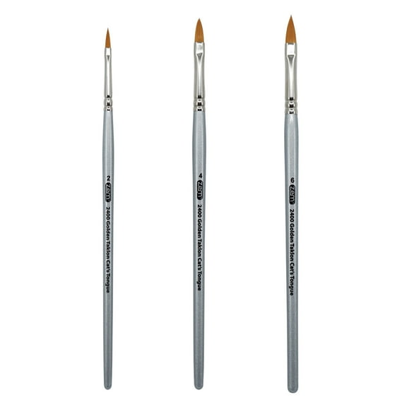 ZEM Brush Mfg AS-27 Golden Taklon Synthetic Cat's Tongue Artist Paint Brush Set 3 pcs
