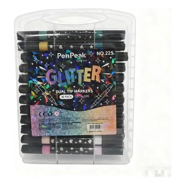 Marcadores Glitter Dual Tip 36 Pz Doble Punta Para Escritura