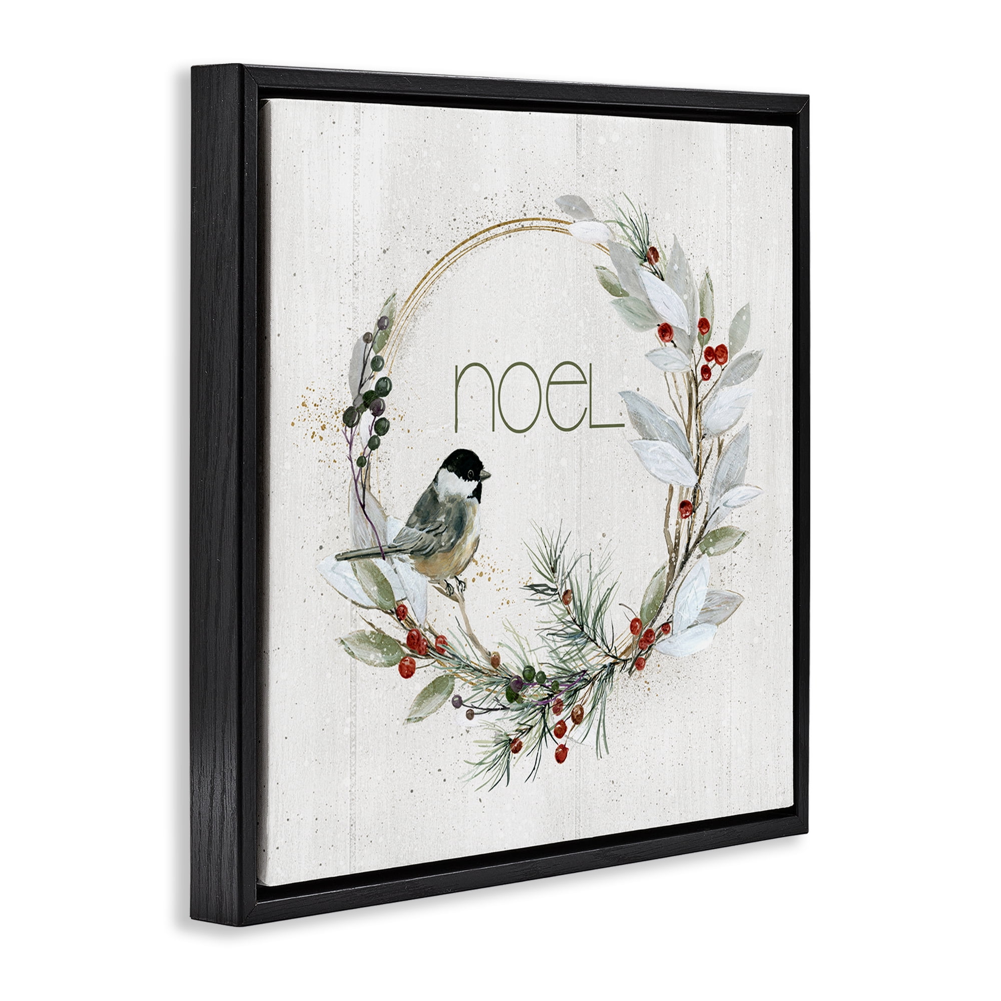 Stupell Industries Simple Noel Wreath Holiday Painting Black Floater Framed Canvas Art Prints Wall Art, 25 x 25