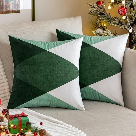 Eryueer Christmas Geometric Cushion Covers Cushions Decorative Square Soft Suedette Throw Pillow Case Print Pillowcases for Sofa Couch Livingroom Bed 40x40 cm 16x16 Inches 2 Pieces Turquoise